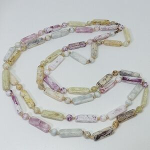 * vintage Italian mottled glass bead hand knotted necklace 50"
